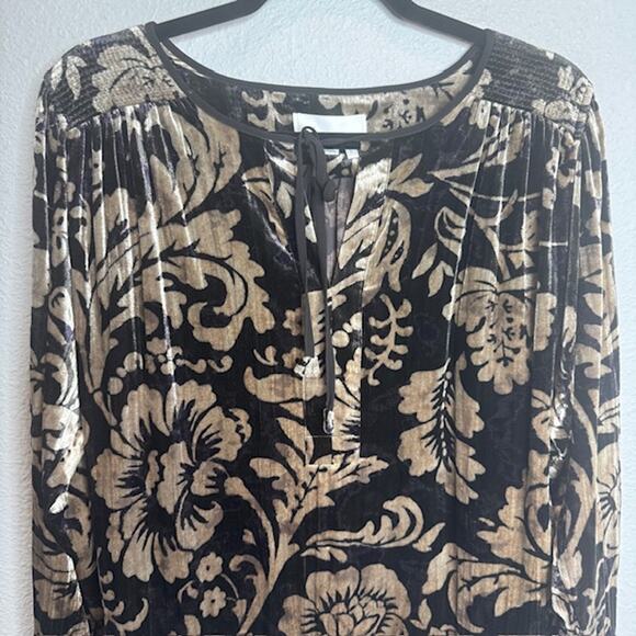 Faustine Luxurious Velvet Floral Peasant Blouse Large - Picture 3 of 14